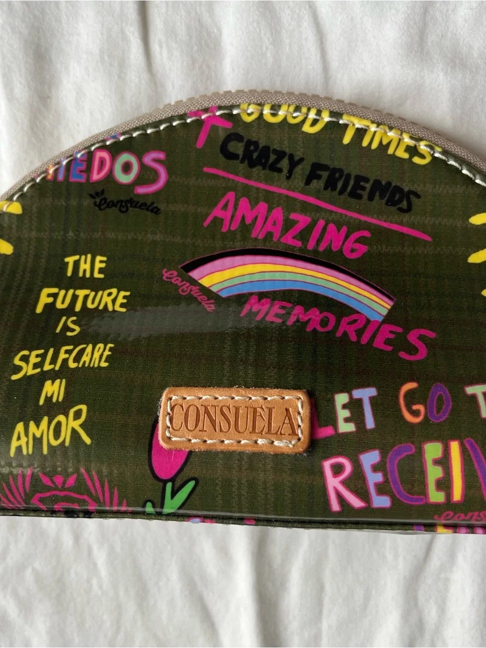 Consuela Medium Domed Olive Graffiti Make Up Bag